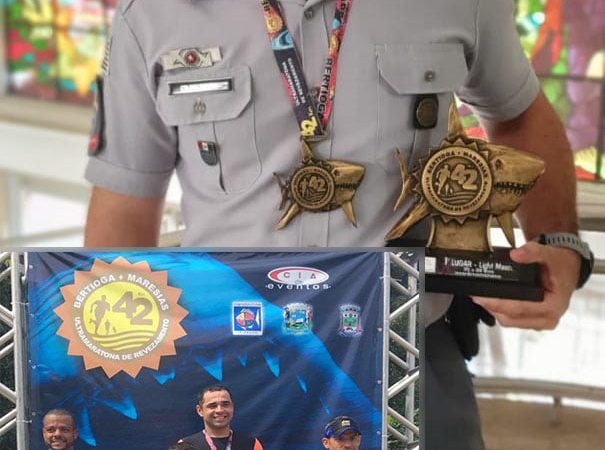 O Cabo PM Junior, lotado no setor de Comunicação da PM de São Paulo, venceu a ultramaratona de Bertioga/Maresias na categoria Light