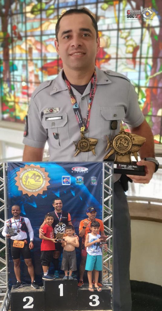 O Cabo PM Junior, lotado no setor de Comunicação da PM de São Paulo, venceu a ultramaratona de Bertioga/Maresias na categoria Light